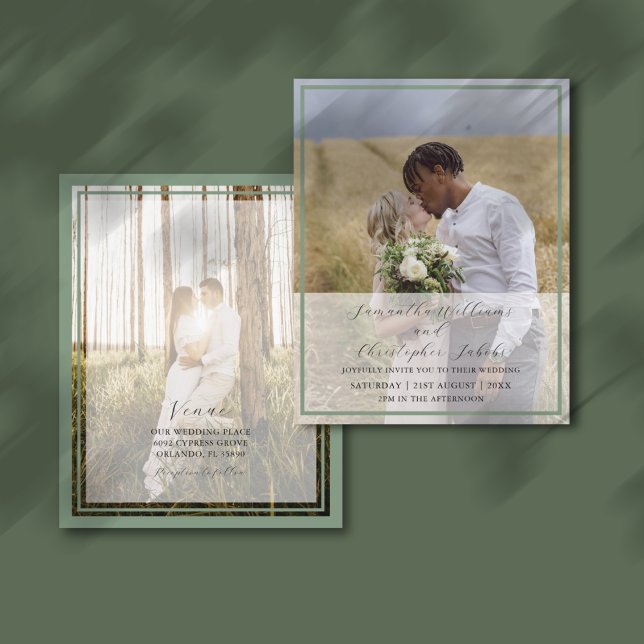 Budget Enkel Foto Sage Grön Bröllopsinbjudan (Skapare uppladdad)