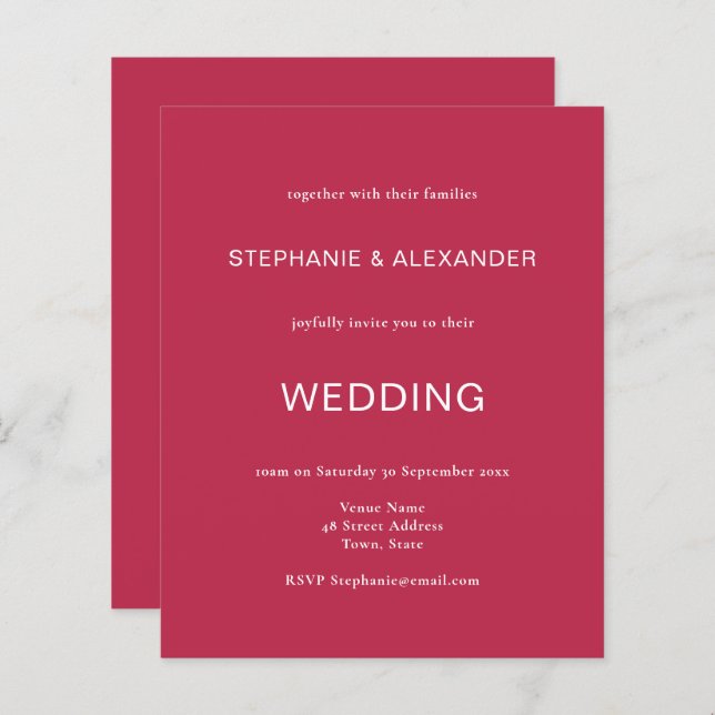 Budget - enkel inbjudan till QR-kodbröllop med Mag (Fram/baksida)