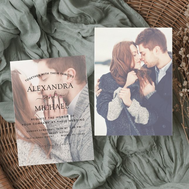 Budget enkel Modern 2-fotobröllop-inbjudan (Skapare uppladdad)