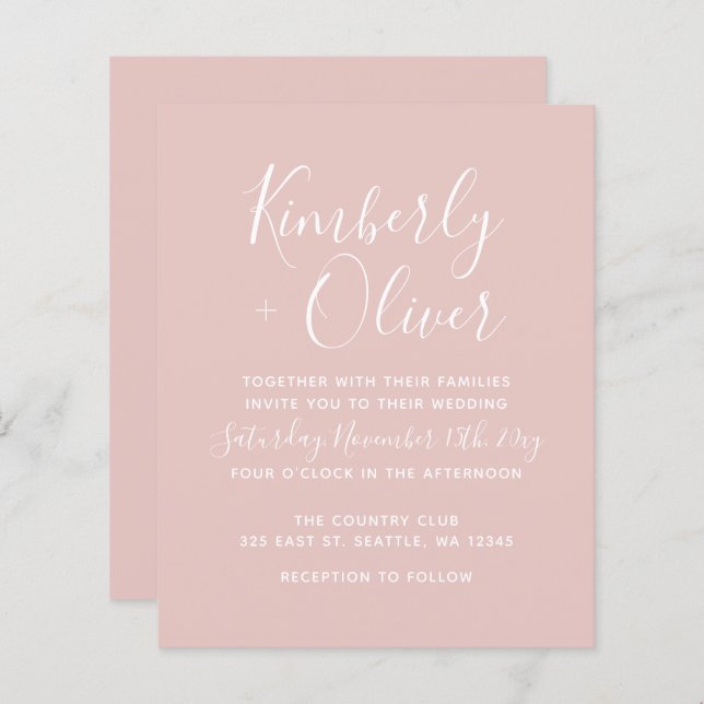 Budget enkel modern  bröllopsinbjudan (Fram/baksida)