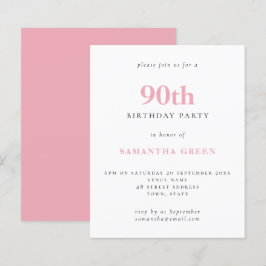 Budget Enkel Rosa 90:e födelsedagsinbjudan