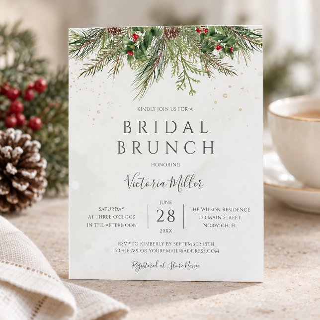 Budget Enkel Vinter Grönska Bröllops Brunch Inbjud (Skapare uppladdad)
