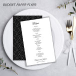 Budget, enkel vit elegant bröllop-meny flygblad<br><div class="desc">En enkel romantisk handskriftsskript för manusförfattare för elegant minimerar budgeten för personlig till ett överkomligt pris för bröllop-menymallens pappra flygblad. Enkel att anpassa med dina uppgifter! BEHÖVER LÄSA DETTA FÖRE KÖP: Detta är ett budgetöverkomligt kort som är tryckt på en FLYER. Observera att BUDGET PAPPER ÄR THIN - Du kan...</div>