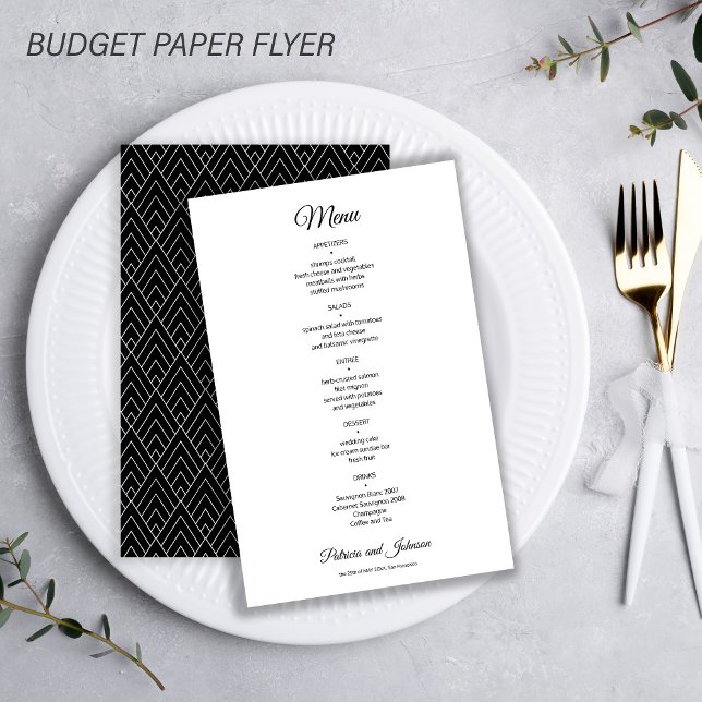 Budget, enkel vit elegant bröllop-meny flygblad (Skapare uppladdad)