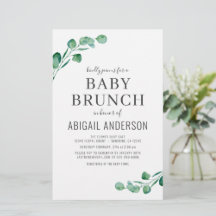 Budget Eucalyptus Baby Brunch Greenery-inbjudan
