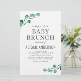 Budget Eucalyptus Baby Brunch Greenery-inbjudan