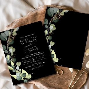 Budget Eucalyptus Black Wedding bjudande Flygblad