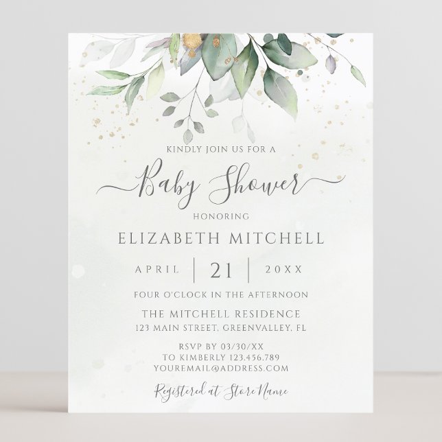 Budget Eucalyptus Botanical Baby Shower-inbjudan (Skapare uppladdad)