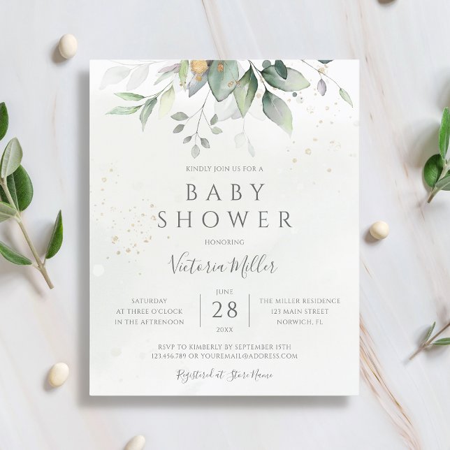 Budget Eucalyptus Botanical Baby Shower-inbjudan (Skapare uppladdad)