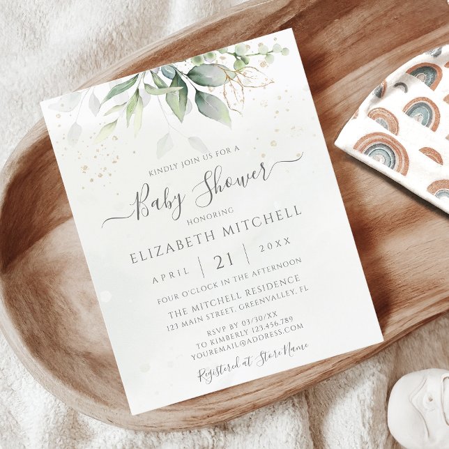 Budget Eucalyptus Botanical Baby Shower-inbjudan (Skapare uppladdad)