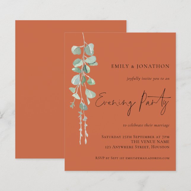 Budget Eucalyptus Bröllop Evening Party Terracotta (Fram/baksida)