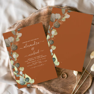 Budget Eucalyptus Burnt Orange bröllopsinbjudan Flygblad