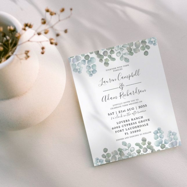 Budget Eucalyptus Dusty Blue Watercolor Bröllop (Skapare uppladdad)