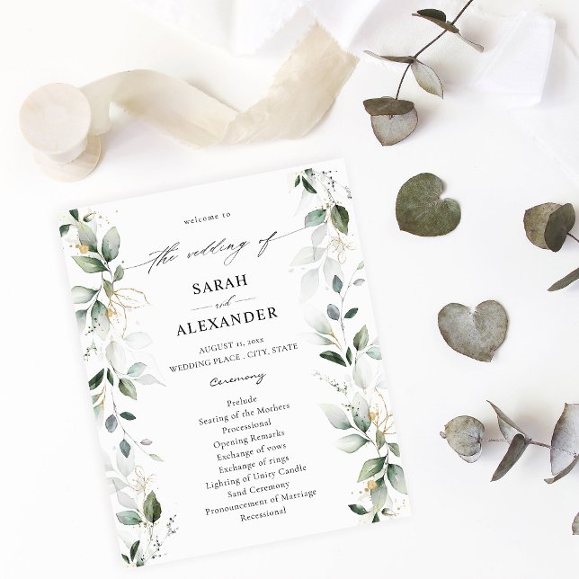 Budget Eucalyptus Glow Guld Bröllop Ceremony 2 Flygblad (Skapare uppladdad)