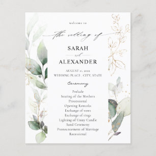 Budget Eucalyptus Glow Guld Bröllop Ceremony Flygblad