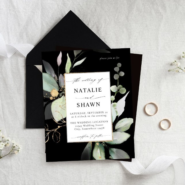 Budget Eucalyptus Glow Guld Greenery Bröllop Black (Skapare uppladdad)