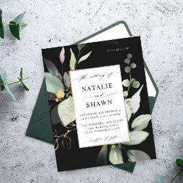 Budget Eucalyptus Glow Guld Greenery Bröllop Black Flygblad