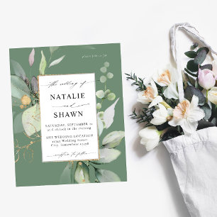 Budget Eucalyptus Glow Guld Greenery Bröllop Olive Flygblad