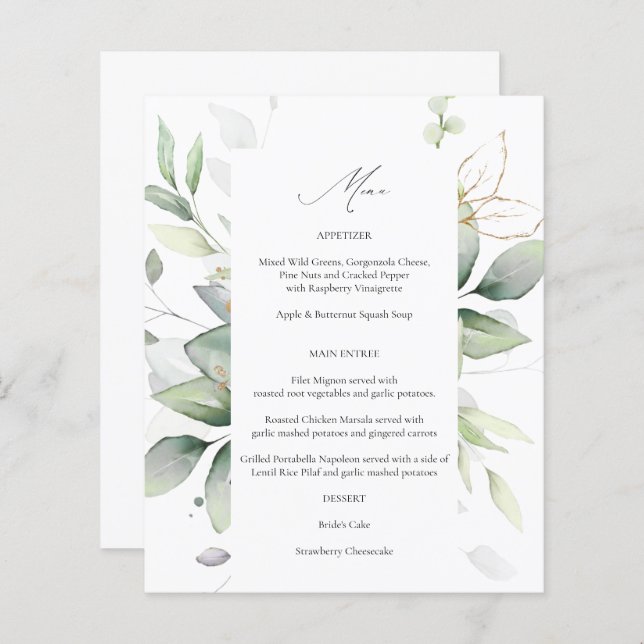 Budget Eucalyptus Glow Guld Greenery Menu 2 (Fram/baksida)