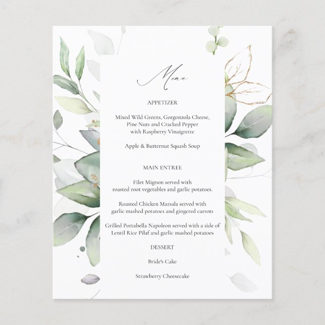 Budget Eucalyptus Glow Guld Greenery Menu 2 Flygblad (Framsidan)