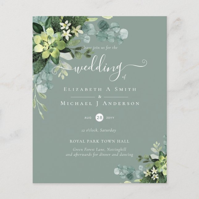 BUDGET Eucalyptus greenery Bröllop Flygblad (Framsidan)