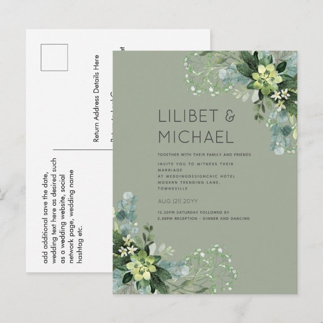 BUDGET Eucalyptus Greenery Bröllop Foliage Vykort (Fram/baksida)