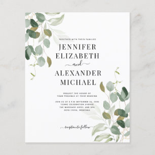 Budget Eucalyptus Greenery bröllopsinbjudan Flygblad