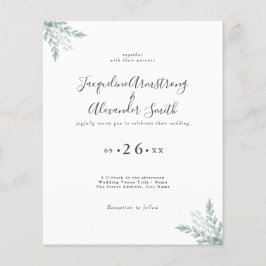 Budget Eucalyptus Greenery bröllopsinbjudan Flygblad