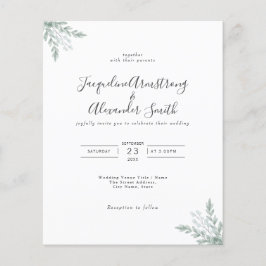 Budget Eucalyptus Greenery bröllopsinbjudan Flygblad
