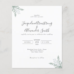 Budget Eucalyptus Greenery bröllopsinbjudan Flygblad