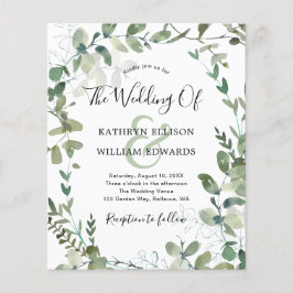 Budget Eucalyptus Greenery bröllopsinbjudan Flygblad