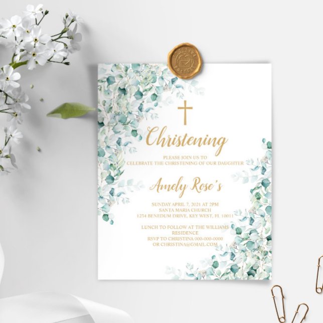 Budget Eucalyptus Greenery Christening-inbjudan (Skapare uppladdad)