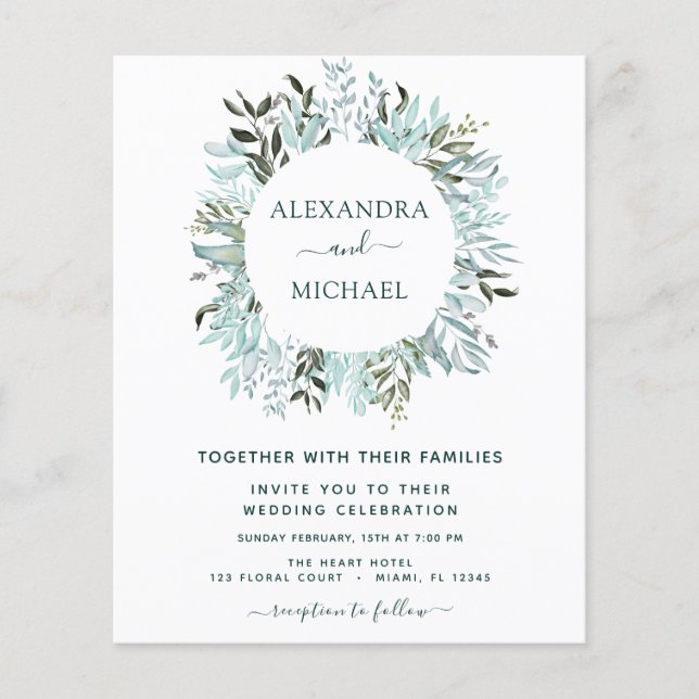 Budget Eucalyptus Greenery Elegant bröllop Flygblad (Framsidan)