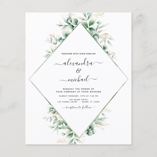 Budget Eucalyptus Greenery Elegant bröllop Flygblad (Framsidan)