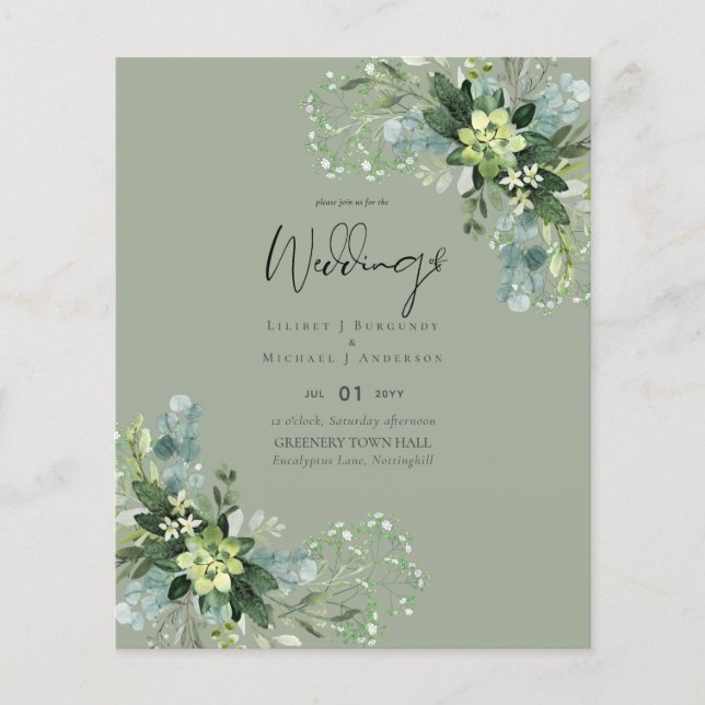 BUDGET Eucalyptus Greenery Foliage Bröllop Flygblad (Framsidan)