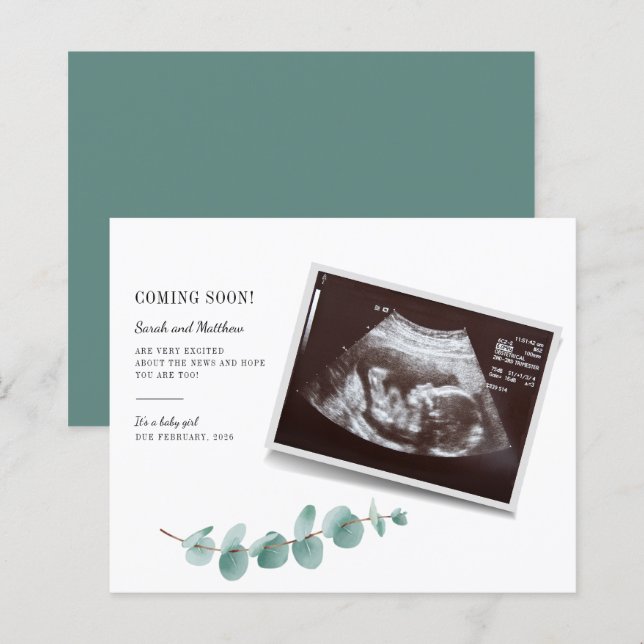 Budget Eucalyptus Greenery Gravid Baby Reveal (Fram/baksida)