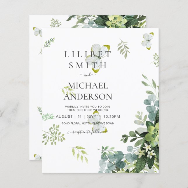 BUDGET Eucalyptus Greenery Löv Botanical Bröllop (Fram/baksida)