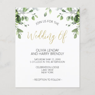 Budget Eucalyptus Grönt Guld Bröllop Flyer