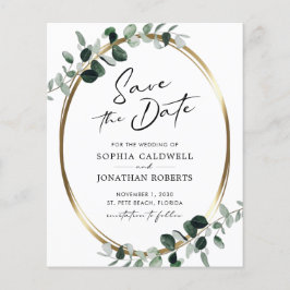 Budget Eucalyptus Guld Calligraphy Save Date