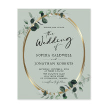 Budget Eucalyptus Guld QR Code Sage Bröllop Flyer