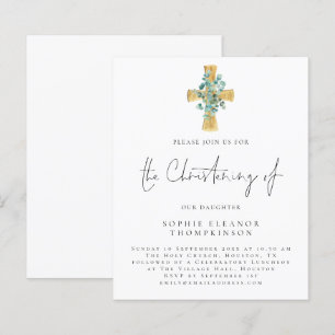 Budget Eucalyptus Kor skript Christening Inbjudan