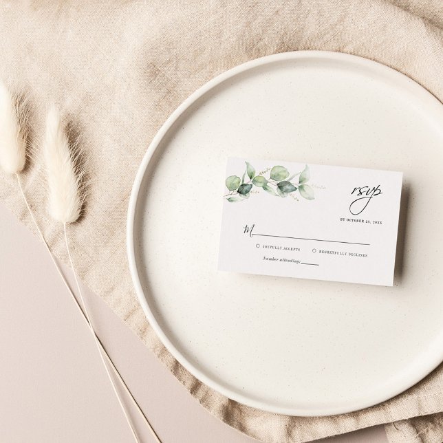Budget Eucalyptus Lämna Greenery Bröllop OSA Card Anteckningskort (Skapare uppladdad)