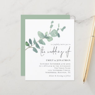 Budget Eucalyptus Lämna Script-bröllopsinbjudan