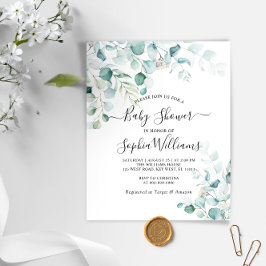 Budget Eucalyptus Lövs Baby Shower-inbjudan