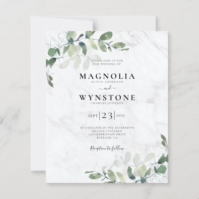 Budget Eucalyptus Marble Wedding bjudande (Framsida)