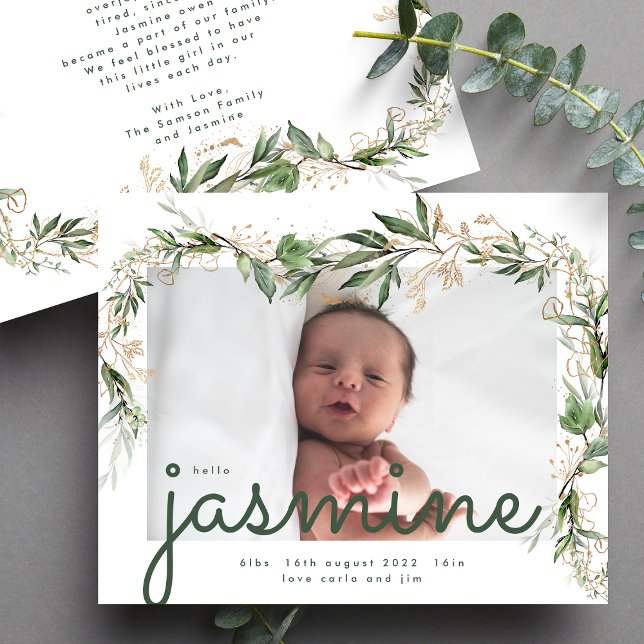Budget Eucalyptus Photo Baby Birth Notice Flygblad (Skapare uppladdad)