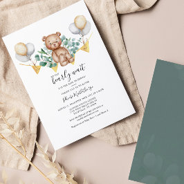 Budget Eucalyptus Pojke Björn Baby Shower Inbjudan