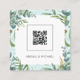 Budget Eucalyptus QR Code Boho bröllopsinbjudan Fyrkantigt Visitkort