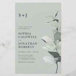 Budget Eucalyptus QR Code Monogram bröllopsinbjuda