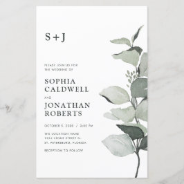 Budget Eucalyptus QR Code Monogram bröllopsinbjuda